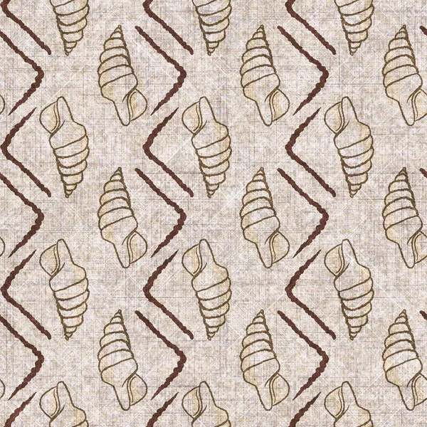 Deniz kabuğu dikişsiz, el yapımı keten desenli. Organik deniz yaşamı, yumuşak mobilya ve yastık fırlatmak için ton tasarımı üzerine doğal bir ton. Modern sepia kıyı evi dekorasyonu.