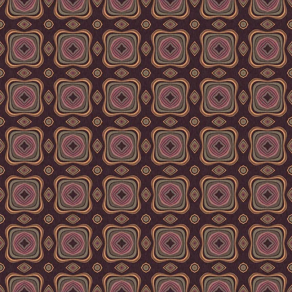 Earthy colours retro sixties geometric seamless pattern in variegated brown tones. Modern vintage geo woven textile linen mosaic effect repeat tile. — Stock Photo, Image