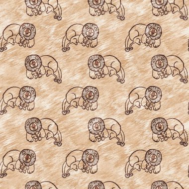 Bebek odası dekorasyonu için şirin bir safari vahşi aslan deseni. Kusursuz kürksüz kahverengi desenli cinsiyet nötr iz tasarımı. 