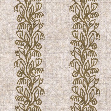 Sepia nötr botanik yaprak dikişsiz keten deseni. Yastık fırlatmak ve mobilya yapmak için organik doğal ton yeşilliği tasarımı. Modern bej kahverengi nötr ev dekorasyonu tekstil kumaşı.
