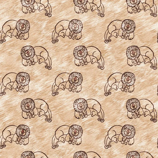 Roztomilý safari divoký lev zvířecí vzor pro děti pokoj dekor. Bezešvé chlupaté hnědé texturované pohlaví neutrální design tisku. — Stock fotografie