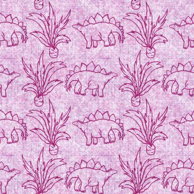 Stegosaurus dinozorunun nesli tükenmiş keten desenli. Yastık fırlatmak için, yumuşak mobilyalar için ton fosili dizaynı üzerine organik doğal bir ton. Modern pembe antik canavar ev dekorasyonu. 