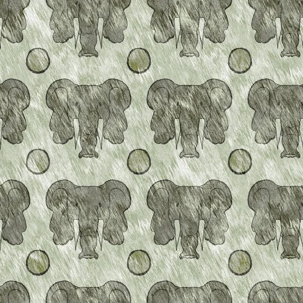 Cute safari elephant wild african animal pattern for babies room decor. Seamless furry green textured gender neutral print design. — стокове фото