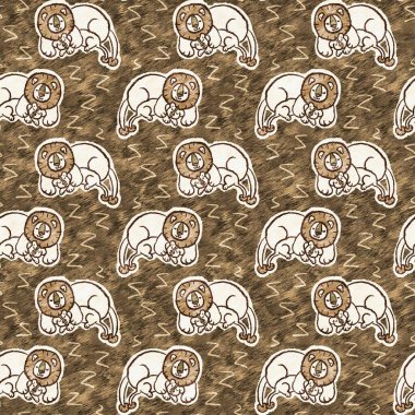 Bebek odası dekorasyonu için şirin bir safari aslanı deseni. Kusursuz kürklü kahverengi desenli büyük kedi cinsiyeti nötr iz tasarımı. 