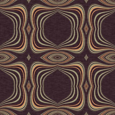 Topraksı renkler altmışlı yılların geometrik pürüzsüz desenli kahverengi tonlarında. Modern vintage geo dokuması tekstil keten mozaik efekti tekrar fayans. 