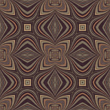 Topraksı renkler altmışlı yılların geometrik pürüzsüz desenli kahverengi tonlarında. Modern vintage geo dokuması tekstil keten mozaik efekti tekrar fayans. 