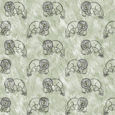 Bebek odası dekorasyonu için şirin bir safari aslanı deseni. Kusursuz kürksüz yeşil desenli cinsiyet nötr iz tasarımı. 