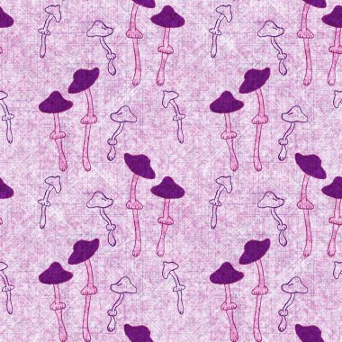 Mantar pembesi kumaş dokusu deseni. Kusursuz örülmüş orman mantarı dekoru desenli tuval sonbaharı. .