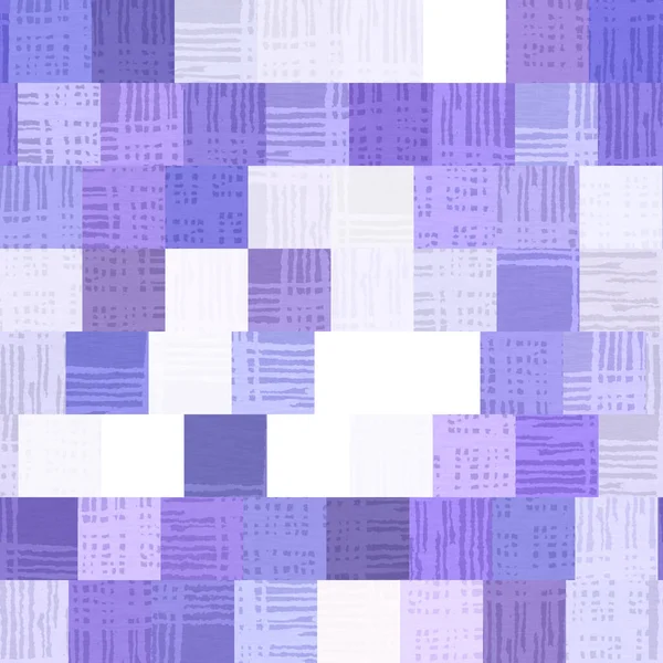 Random patchwork purple mosaic pixel grid seamless pattern. Modern geometric square shape tile trend texture. Color of the year 2022 gridded background. High quality jpg raster tile.