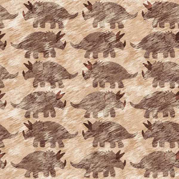 Hand drawn triceratops dinosaur seamless pattern. Gender Neutral Jurassic fossil silhouette. Home decor for museum, excintion and textile design. — Stockfoto