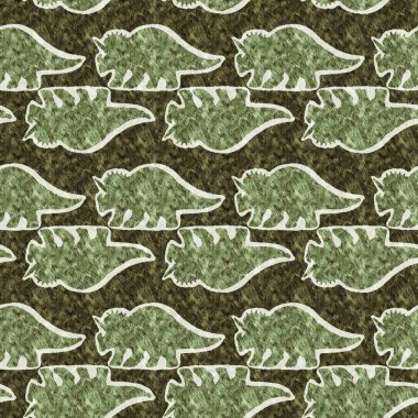 Yeşil el triceratops dinozor deseni çizdi. Cinsiyet Nötr Jurasik fosil silueti. Müze, excintion ve tekstil tasarımı için ev dekorasyonu. 