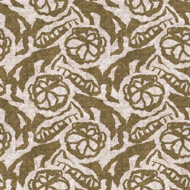 Sepia nötr botanik yaprak dikişsiz keten deseni. Yastık fırlatmak ve mobilya yapmak için organik doğal ton yeşilliği tasarımı. Modern bej kahverengi nötr ev dekorasyonu tekstil kumaşı.