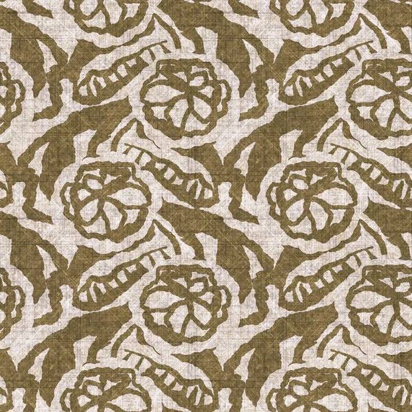 Sepia nötr botanik yaprak dikişsiz keten deseni. Yastık fırlatmak ve mobilya yapmak için organik doğal ton yeşilliği tasarımı. Modern bej kahverengi nötr ev dekorasyonu tekstil kumaşı.