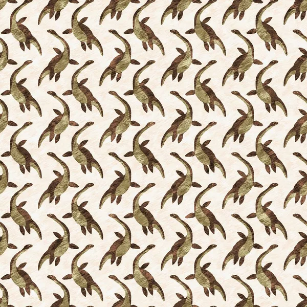 Elle çizilmiş plesiosaur dinazoru kusursuz desen. Cinsiyet Nötr Jurasik fosil silueti. Müze, excintion ve tekstil tasarımı için ev dekorasyonu. 