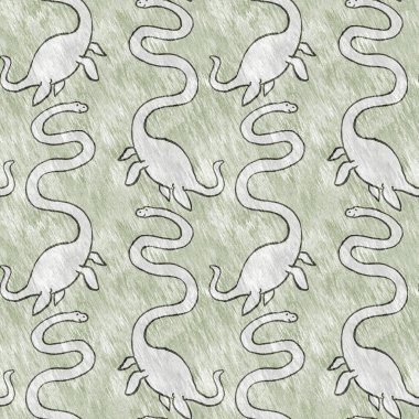 Yeşil plesiosaur dinazoru kusursuz desen. Cinsiyet Nötr Jurasik fosil silueti. Müze, excintion ve tekstil tasarımı için ev dekorasyonu. 