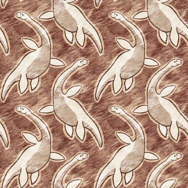 Kahverengi el plesiosaur dinazorunu kusursuz şekilde çizmiş. Bebek yuvası için cinsiyet Nötr Jurasik fosil silueti. Müze, nesli tükenme ve tekstil tasarımı için cinsiyet ayrımı yapılmamış ev dekorasyonu. 