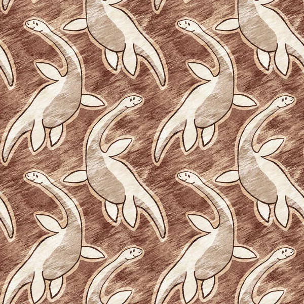 Kahverengi el plesiosaur dinazorunu kusursuz şekilde çizmiş. Bebek yuvası için cinsiyet Nötr Jurasik fosil silueti. Müze, nesli tükenme ve tekstil tasarımı için cinsiyet ayrımı yapılmamış ev dekorasyonu. 