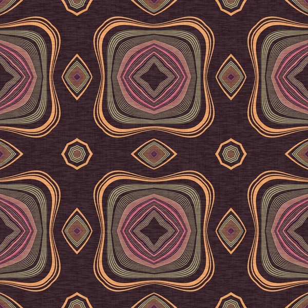Zemité barvy retro šedesátých let geometrický bezešvý vzor v různorodých hnědých tónech. Moderní vinobraní geo tkané textilní prádlo mozaika efekt opakovat dlaždice. — Stock fotografie
