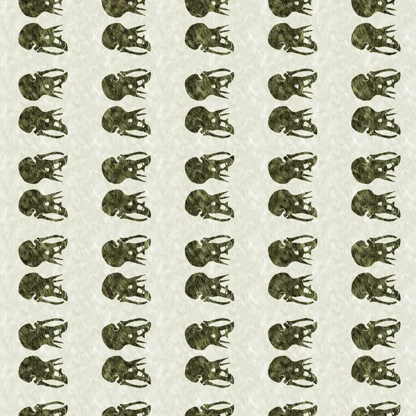 Triceratops verdes huesos fósiles de dinosaurios patrón sin costura. Silueta Jurásica Neutral de Género para la guardería infantil. Decoración para el hogar neutra de género para museo, extinción y diseño textil. — Foto de Stock