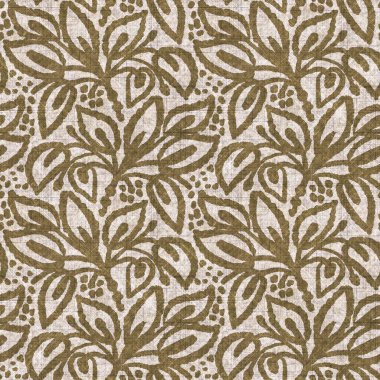 Sepia nötr botanik yaprak dikişsiz keten deseni. Yastık fırlatmak ve mobilya yapmak için organik doğal ton yeşilliği tasarımı. Modern bej kahverengi nötr ev dekorasyonu tekstil kumaşı.