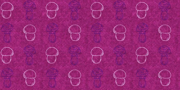 Mantar pembesi kumaş dokusu kenarı etkisi. Kanvas sonbahar kurdelesi için kusursuz örülmüş orman mantarı dekoratif baskısı.