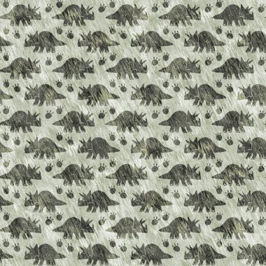 Yeşil el triceratops dinozor deseni çizdi. Bebek yuvası için cinsiyet Nötr Jurasik fosil silueti. Müze, nesli tükenme ve tekstil tasarımı için cinsiyet ayrımı yapılmamış ev dekorasyonu. 