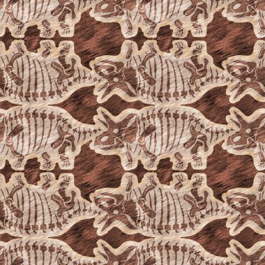 Kahverengi el triceratops dinozor desenli. Bebek yuvası için cinsiyet Nötr Jurasik fosil silueti. Müze, nesli tükenme ve tekstil tasarımı için cinsiyet ayrımı yapılmamış ev dekorasyonu. 