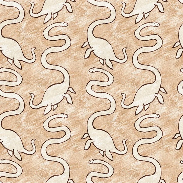 Kahverengi el plesiosaur dinazorunu kusursuz şekilde çizmiş. Bebek yuvası için cinsiyet Nötr Jurasik fosil silueti. Müze, nesli tükenme ve tekstil tasarımı için cinsiyet ayrımı yapılmamış ev dekorasyonu. 