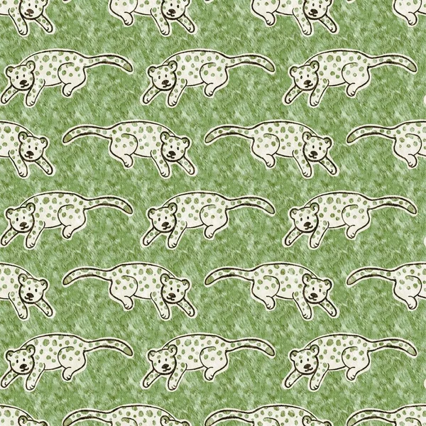 Bebek odası dekorasyonu için şirin safari leoparı vahşi hayvan deseni. Kusursuz kürksüz yeşil desenli cinsiyet nötr iz tasarımı. 