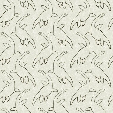 Yeşil el plesiosaur dinazorunu kusursuz şekilde çizdi. Bebek yuvası için cinsiyet Nötr Jurasik fosil silueti. Müze, nesli tükenme ve tekstil tasarımı için cinsiyet ayrımı yapılmamış ev dekorasyonu. 