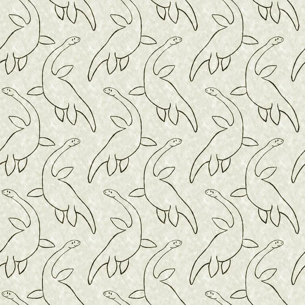 Yeşil el plesiosaur dinazorunu kusursuz şekilde çizdi. Bebek yuvası için cinsiyet Nötr Jurasik fosil silueti. Müze, nesli tükenme ve tekstil tasarımı için cinsiyet ayrımı yapılmamış ev dekorasyonu. 