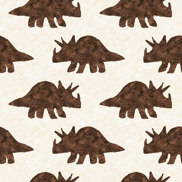 Hand drawn triceratops dinosaur seamless pattern. Gender Neutral Jurassic fossil silhouette for baby nursery. Gender neutral home decor for museum, extinction and textile design. — ストック写真