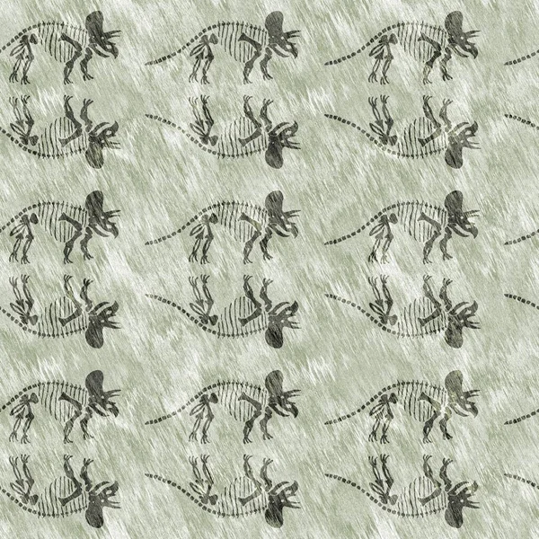 Tricératops dessinés à la main os fossiles motif sans couture dinosaure. Silhouette Jurassique Neutre de Genre. Décoration pour le musée, l'excination et le design textile. — Photo