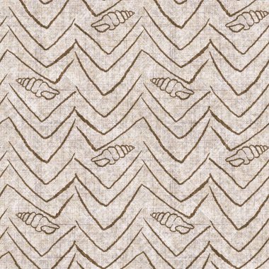 Deniz kabuğu dikişsiz, el yapımı keten desenli. Organik deniz yaşamı, yumuşak mobilya ve yastık fırlatmak için ton tasarımı üzerine doğal bir ton. Modern sepia kıyı evi dekorasyonu.