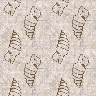 Deniz kabuğu dikişsiz, el yapımı keten desenli. Organik deniz yaşamı, yumuşak mobilya ve yastık fırlatmak için ton tasarımı üzerine doğal bir ton. Modern sepia kıyı evi dekorasyonu.