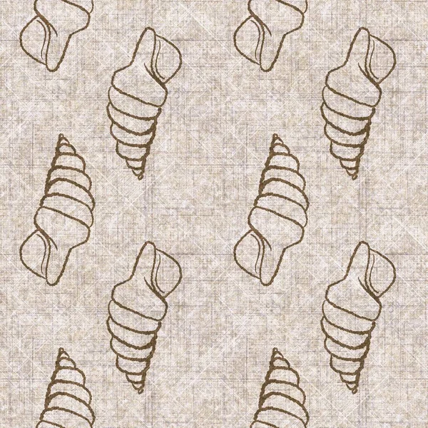 Deniz kabuğu dikişsiz, el yapımı keten desenli. Organik deniz yaşamı, yumuşak mobilya ve yastık fırlatmak için ton tasarımı üzerine doğal bir ton. Modern sepia kıyı evi dekorasyonu.