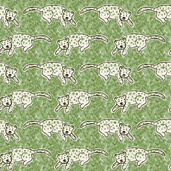 Bebek odası dekorasyonu için şirin safari leoparı vahşi hayvan deseni. Kusursuz kürksüz yeşil desenli cinsiyet nötr iz tasarımı. 