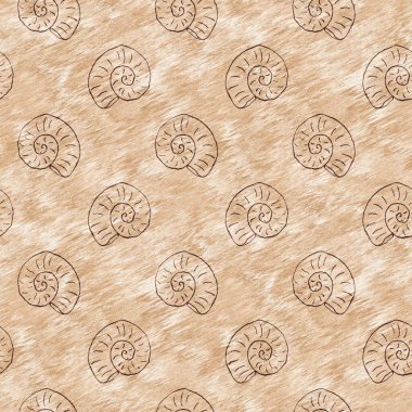 Yeşil el, ammonit fosilini dikişsiz desen olarak çizdi. Cinsiyet Tarafsız Jurasik siluet. Müze, neslin tükenmesi ve tekstil tasarımı için ev dekorasyonu. 