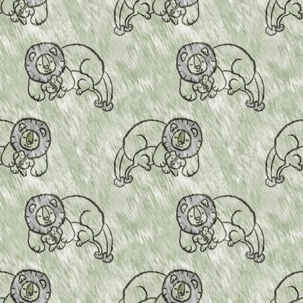 Bebek odası dekorasyonu için şirin bir safari aslanı deseni. Kusursuz kürksüz yeşil desenli cinsiyet nötr iz tasarımı. 