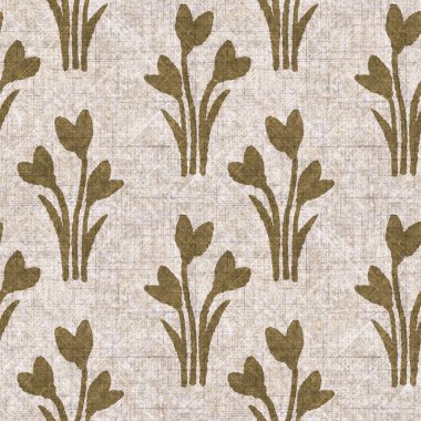 Sepia nötr botanik yaprak dikişsiz keten deseni. Yastık fırlatmak ve mobilya yapmak için organik doğal ton yeşilliği tasarımı. Modern bej kahverengi nötr ev dekorasyonu tekstil kumaşı.