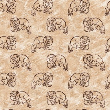 Bebek odası dekorasyonu için şirin bir safari vahşi aslan deseni. Kusursuz kürksüz kahverengi desenli cinsiyet nötr iz tasarımı. 