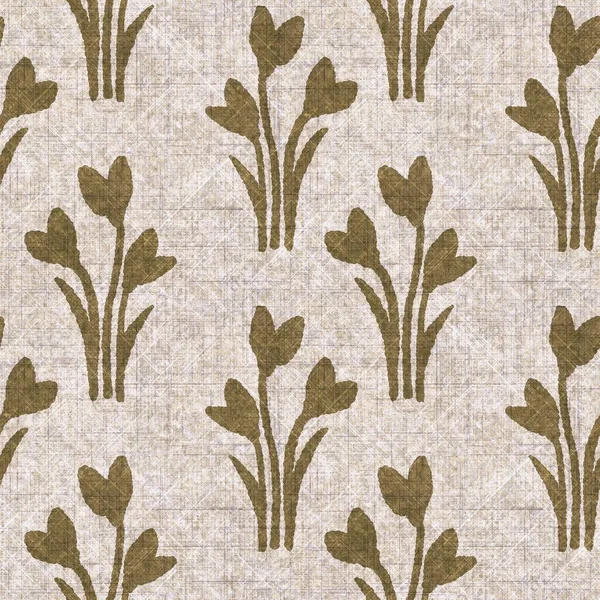 Sepia nötr botanik yaprak dikişsiz keten deseni. Yastık fırlatmak ve mobilya yapmak için organik doğal ton yeşilliği tasarımı. Modern bej kahverengi nötr ev dekorasyonu tekstil kumaşı.