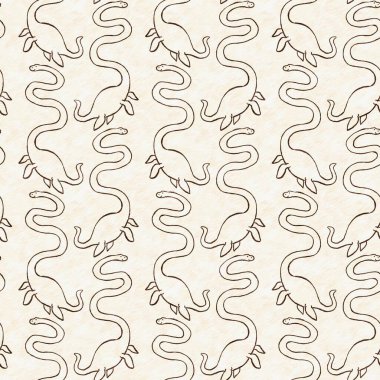 Elle çizilmiş plesiosaurus dinazorun kusursuz deseni. Cinsiyet Nötr Jurasik fosil silueti. Müze, excintion ve tekstil tasarımı için ev dekorasyonu. 