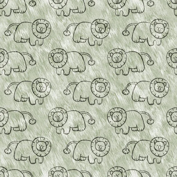 Cute safari lion wild animal pattern for babies room decor. Seamless furry green textured gender neutral print design. — Fotografia de Stock