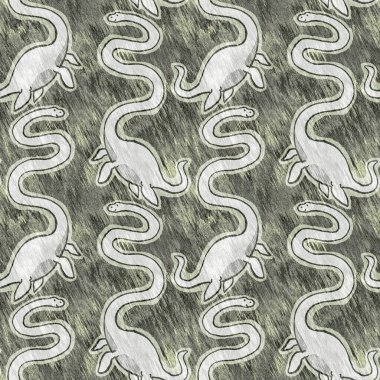 Yeşil el plesiosaur dinazorunu kusursuz şekilde çizdi. Bebek yuvası için cinsiyet Nötr Jurasik fosil silueti. Müze, nesli tükenme ve tekstil tasarımı için cinsiyet ayrımı yapılmamış ev dekorasyonu. 