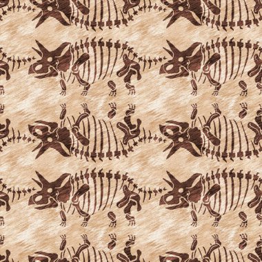 El çizimi triceratops fosil kemikler dinazor dikişsiz desen. Cinsiyet Tarafsız Jurasik siluet. Müze, excintion ve tekstil tasarımı için ev dekorasyonu. 