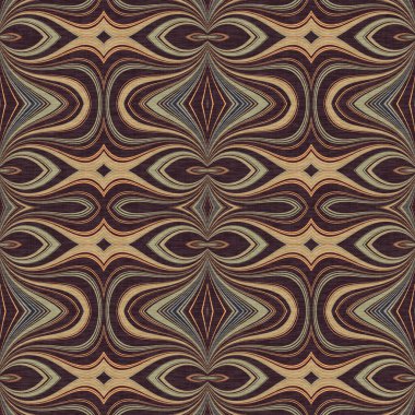 Topraksı renkler altmışlı yılların geometrik pürüzsüz desenli kahverengi tonlarında. Modern vintage geo dokuması tekstil keten mozaik efekti tekrar fayans. 