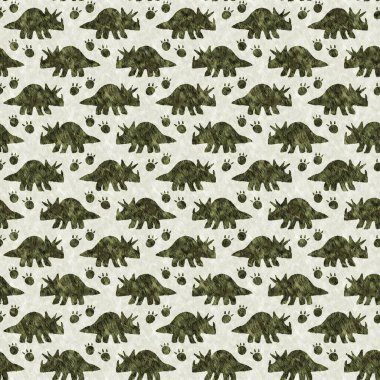 Yeşil el triceratops dinozor deseni çizdi. Bebek yuvası için cinsiyet Nötr Jurasik fosil silueti. Müze, nesli tükenme ve tekstil tasarımı için cinsiyet ayrımı yapılmamış ev dekorasyonu. 