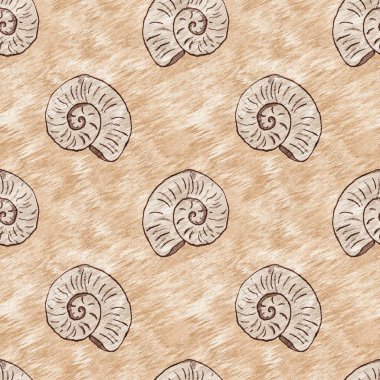 Yeşil el, ammonit fosilini dikişsiz desen olarak çizdi. Cinsiyet Tarafsız Jurasik siluet. Müze, neslin tükenmesi ve tekstil tasarımı için ev dekorasyonu. 