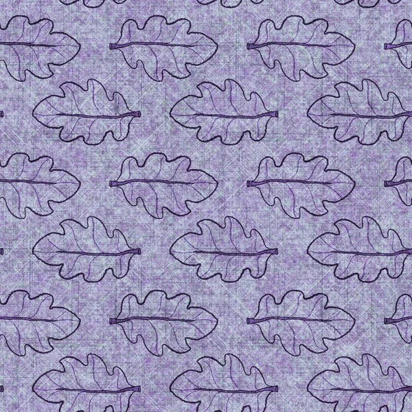 Botanical foliage seamless hand drawn linen style pattern. Organic leaf natural tone on tone design for throw pillow, soft furnishing. Modern purple home decor. — Fotografia de Stock